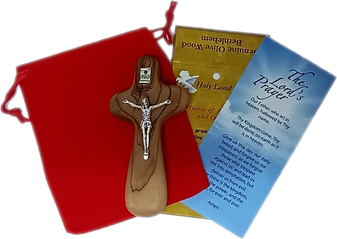  Holy Land Market Catholic Hand Held Holding Comfort Crucifix - with bag and Cards ( 4 Inches )、mySite、elrpsem3k