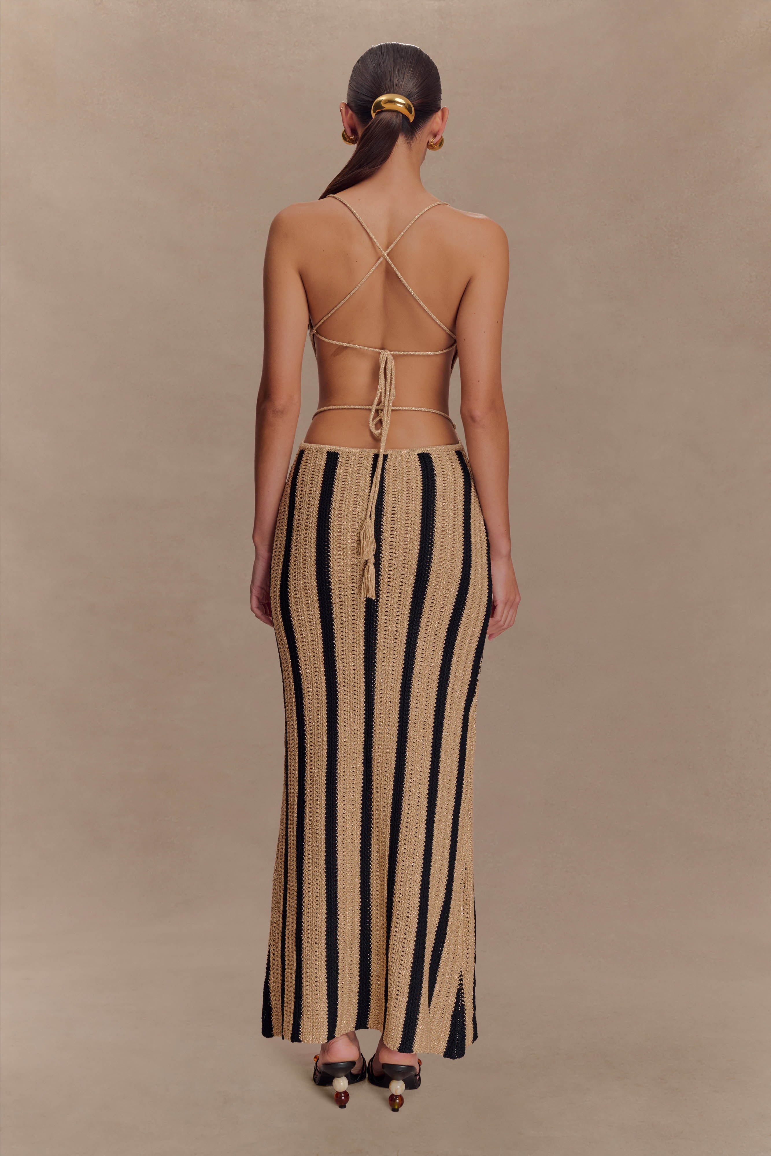 Shepherd Crochet Halter Maxi Dress - Gold/Black、mySite、solidvoid