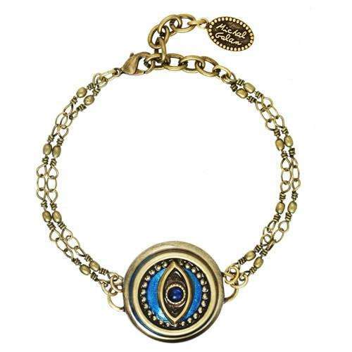 Michal Golan Round Blue Evil Eye Bracelet on Double Chain、mySite、topwebapps