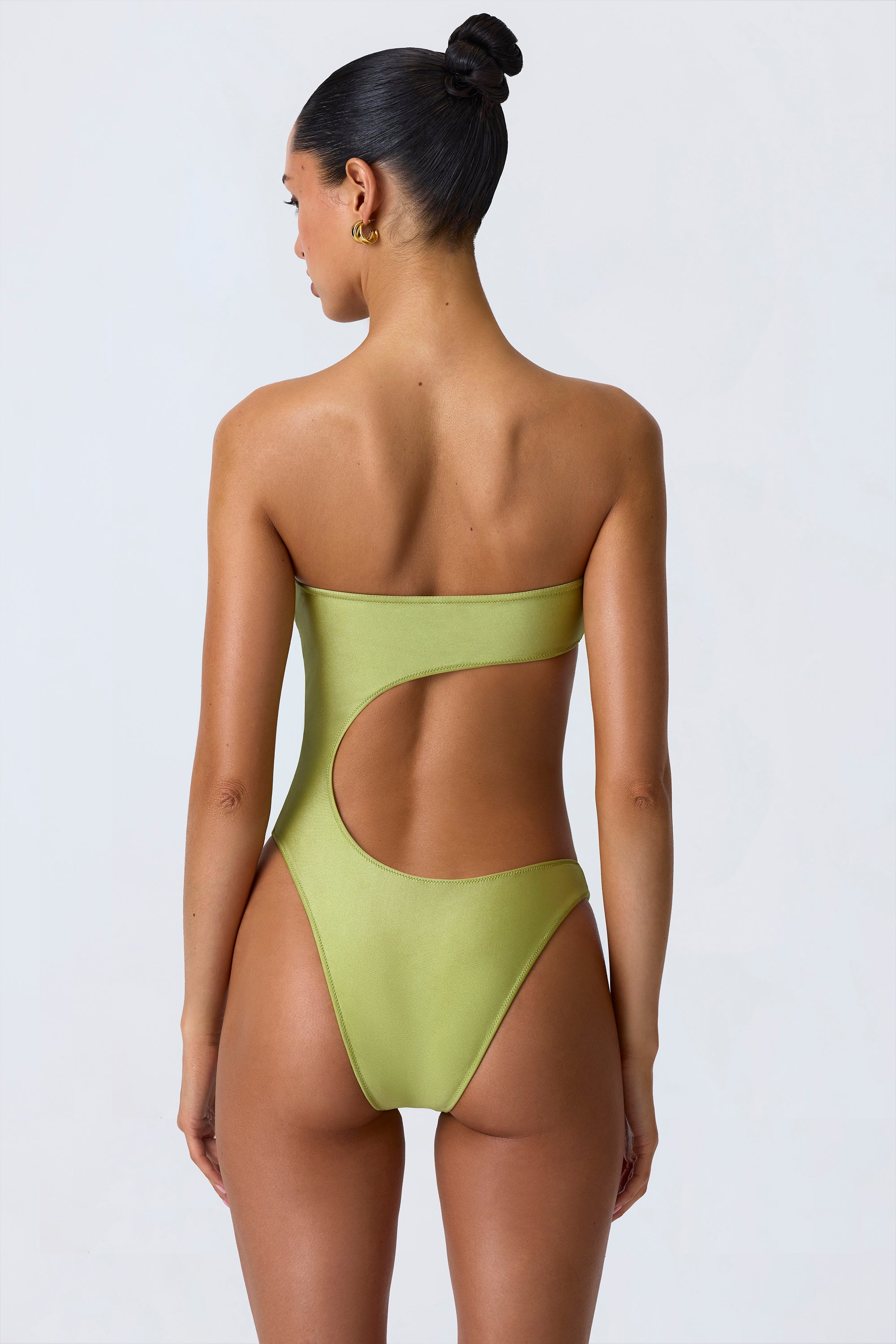 Embellished Cut-Out Bandeau Swimsuit in Pear Green、mySite、solidvoid