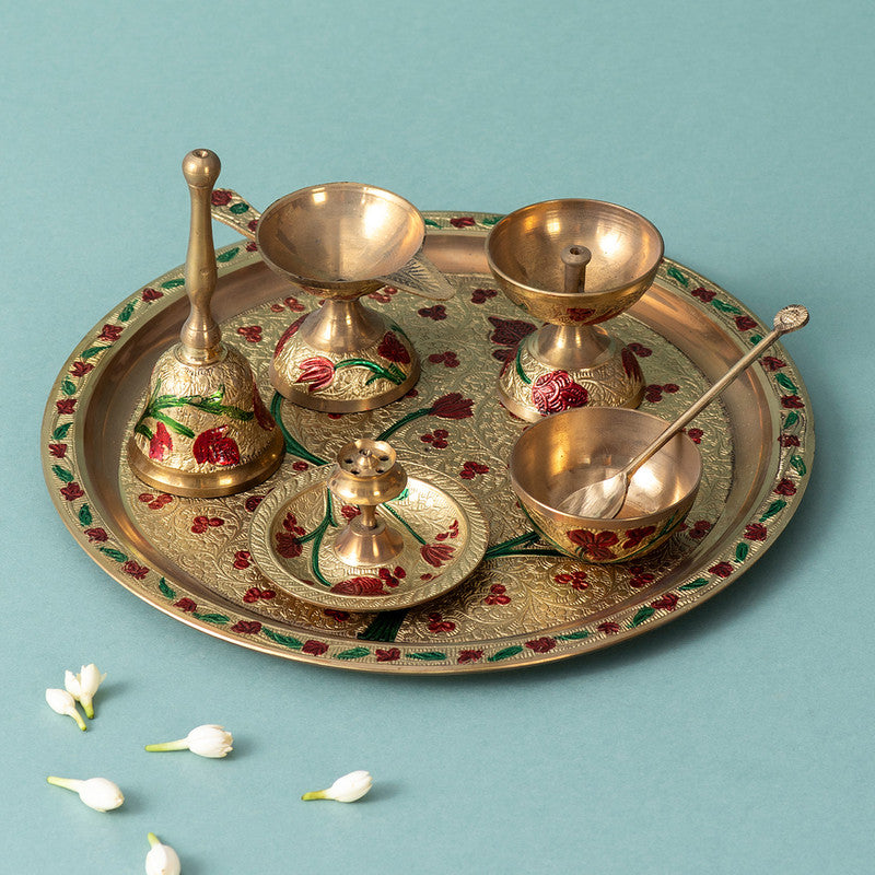 Brass Pooja Thali Set | Golden | Set of 6、mySite、camillekostekn