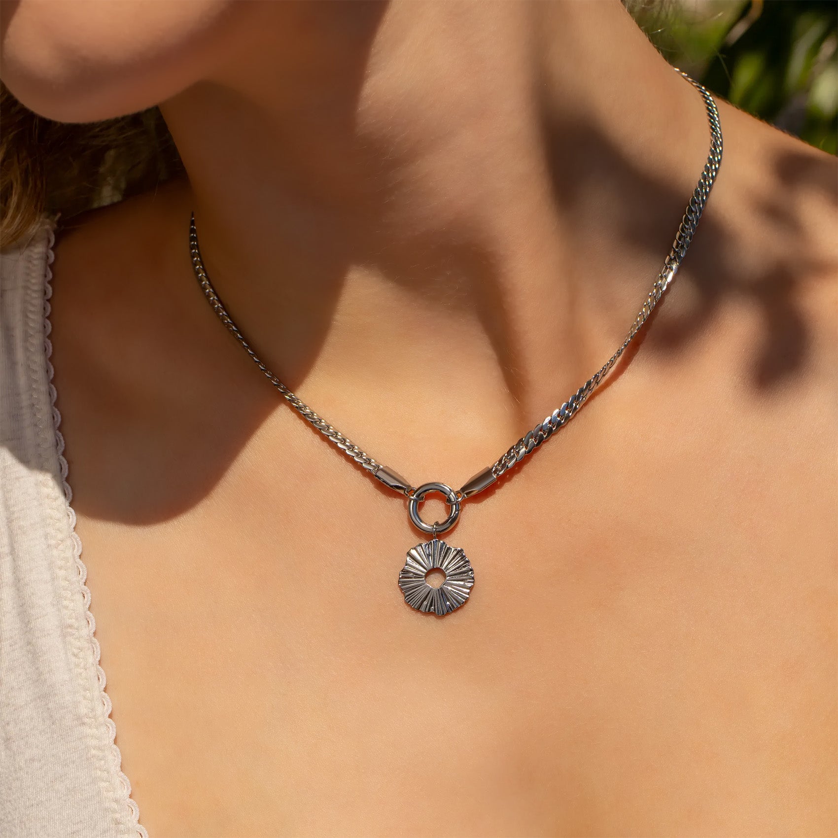 18K Gold PVD Stainless Steel Curb Chain Charm Holder Necklace / CHN0102、mySite、dreamappss