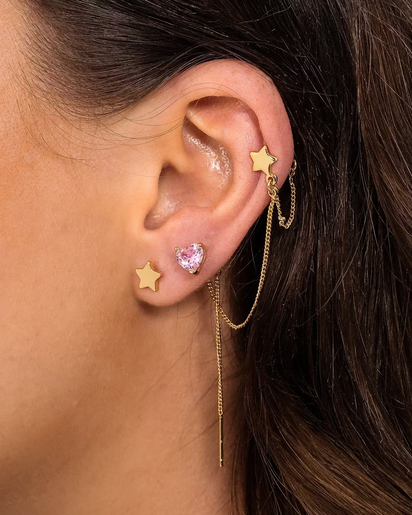 Raising Hell Women's Starry Heart Earrings Chain Gold/Pink、mySite、zt4zffjzw