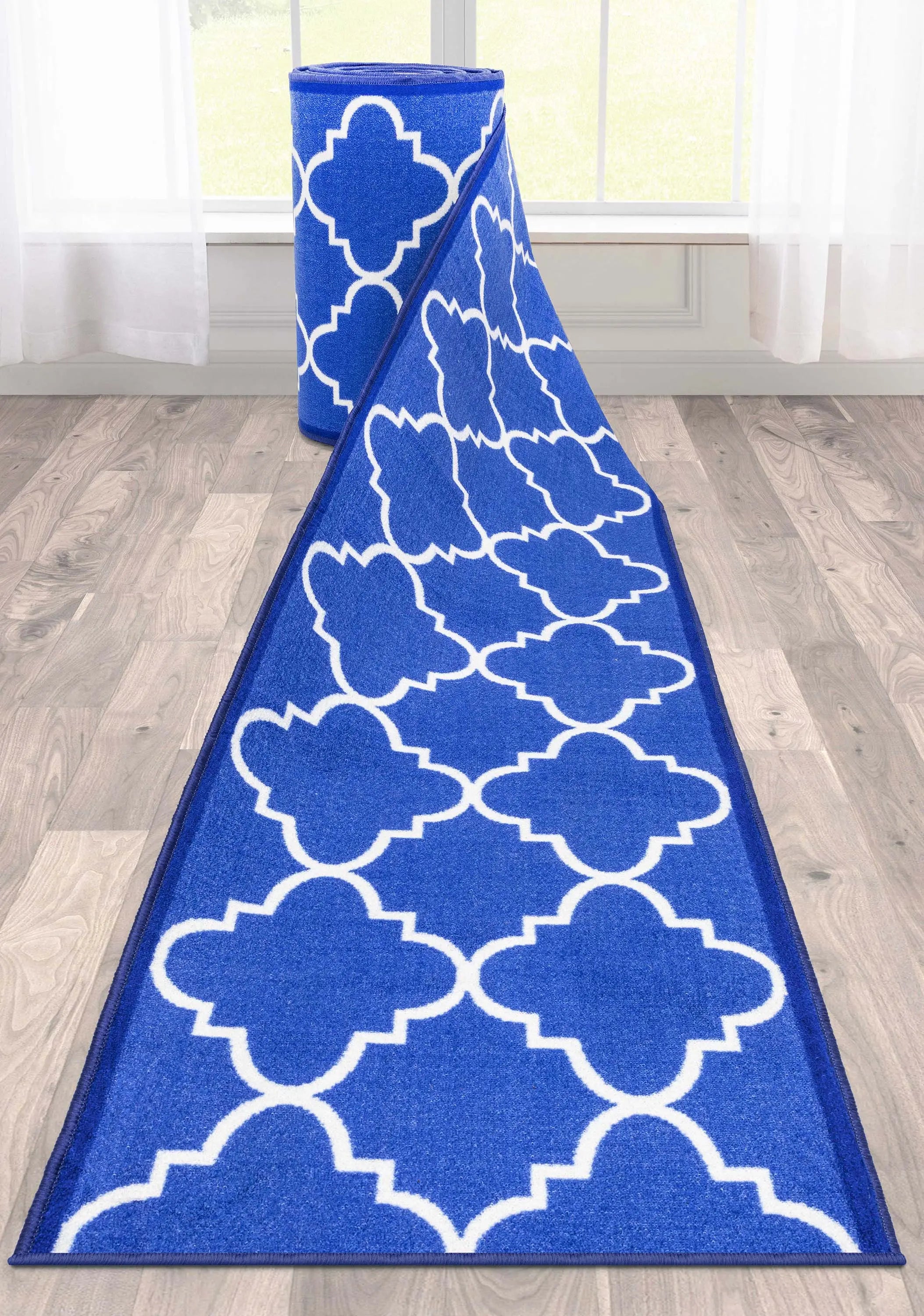 Brooklyn Trellis Custom Size Runner Modern Blue Select Your Width x Choose Your Length Machine Washable Hallway Runner Rug、mySite、gigharbornorthrealestate
