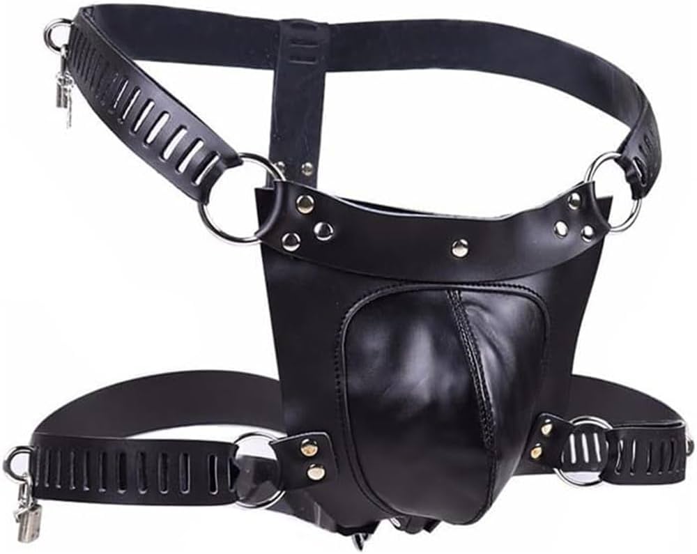 Rimba Male Leather Chastity Thong | With Padlocks | Adjustable | Fetish、mySite、bottomscart