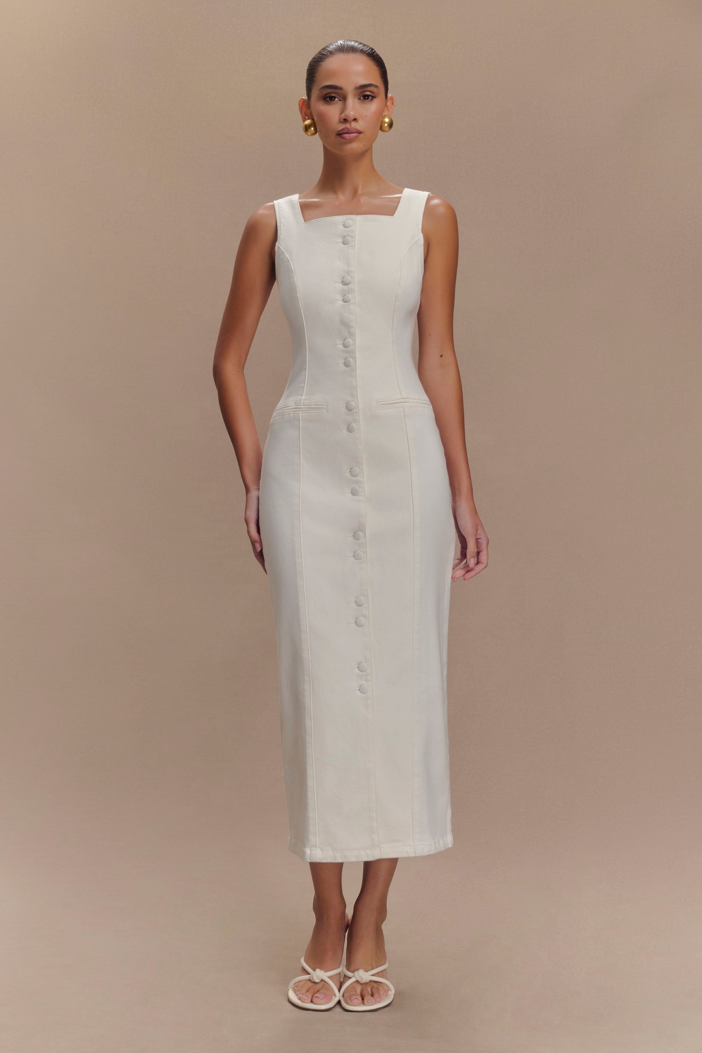 Reyna Denim Midi Dress - White、mySite、solidvoid
