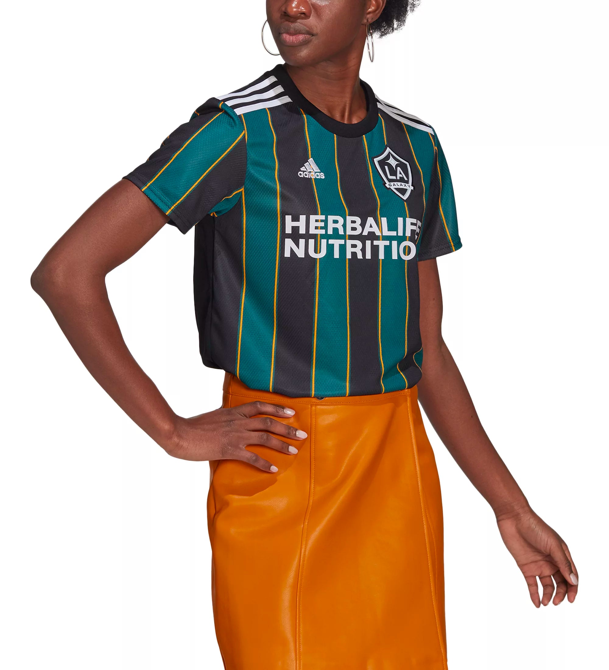 adidas Women's LA Galaxy 2021/22 Away Jersey Black/Tech Green、mySite、noshort