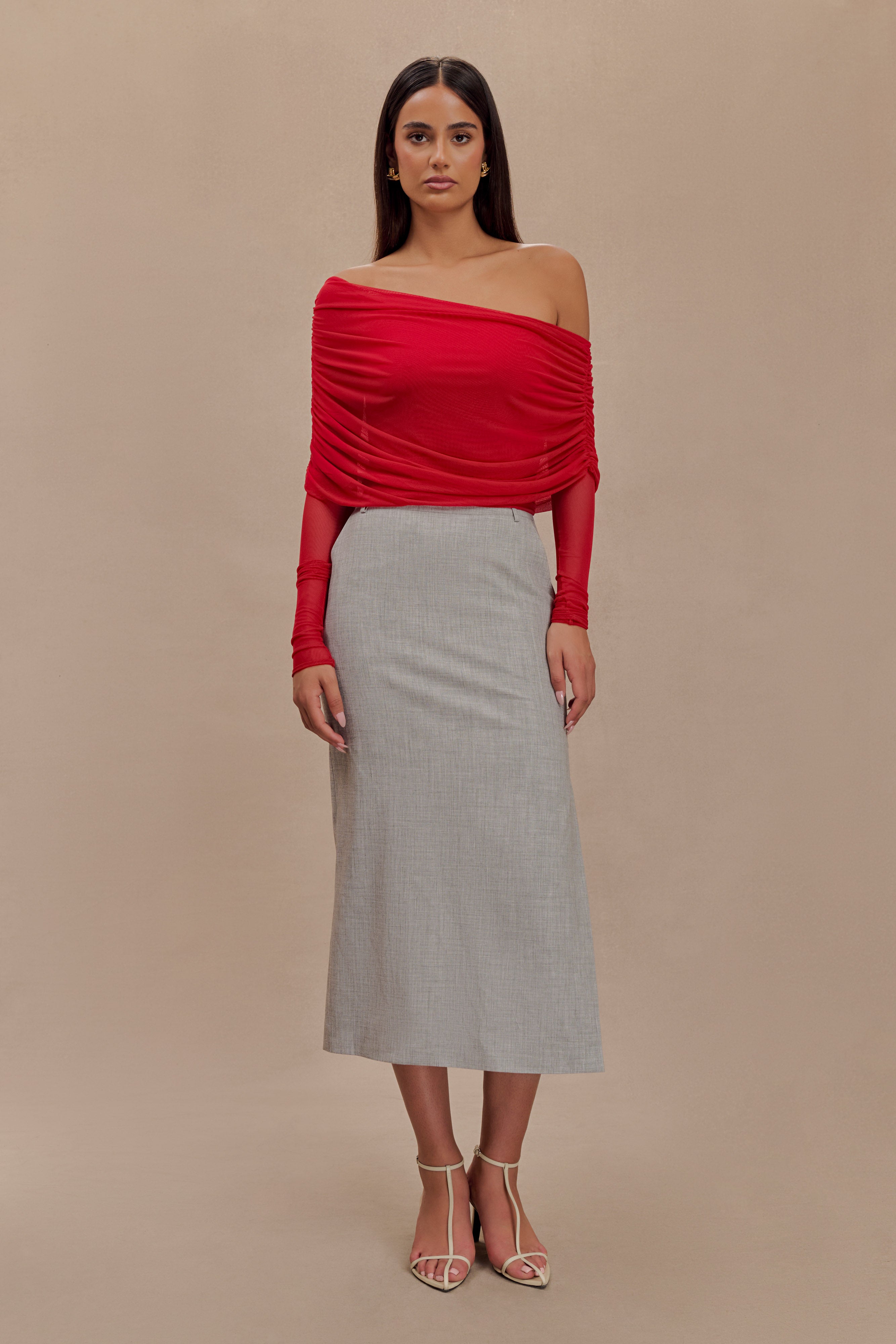 Everly Sheer Mesh Off Shoulder Top - Ruby、mySite、solidvoid