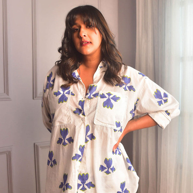 Cotton Co Ord Set For Women | Shirt & Short | Floral Block Print | White、mySite、camillekostekn