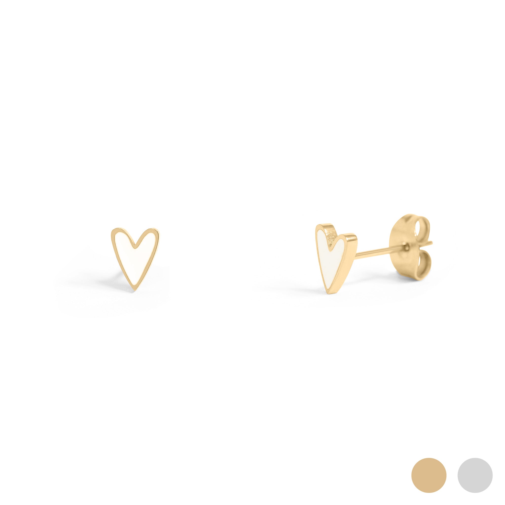 18K Gold PVD Stainless Steel White Enamel Heart Studs / ERJ0081、mySite、dreamappss