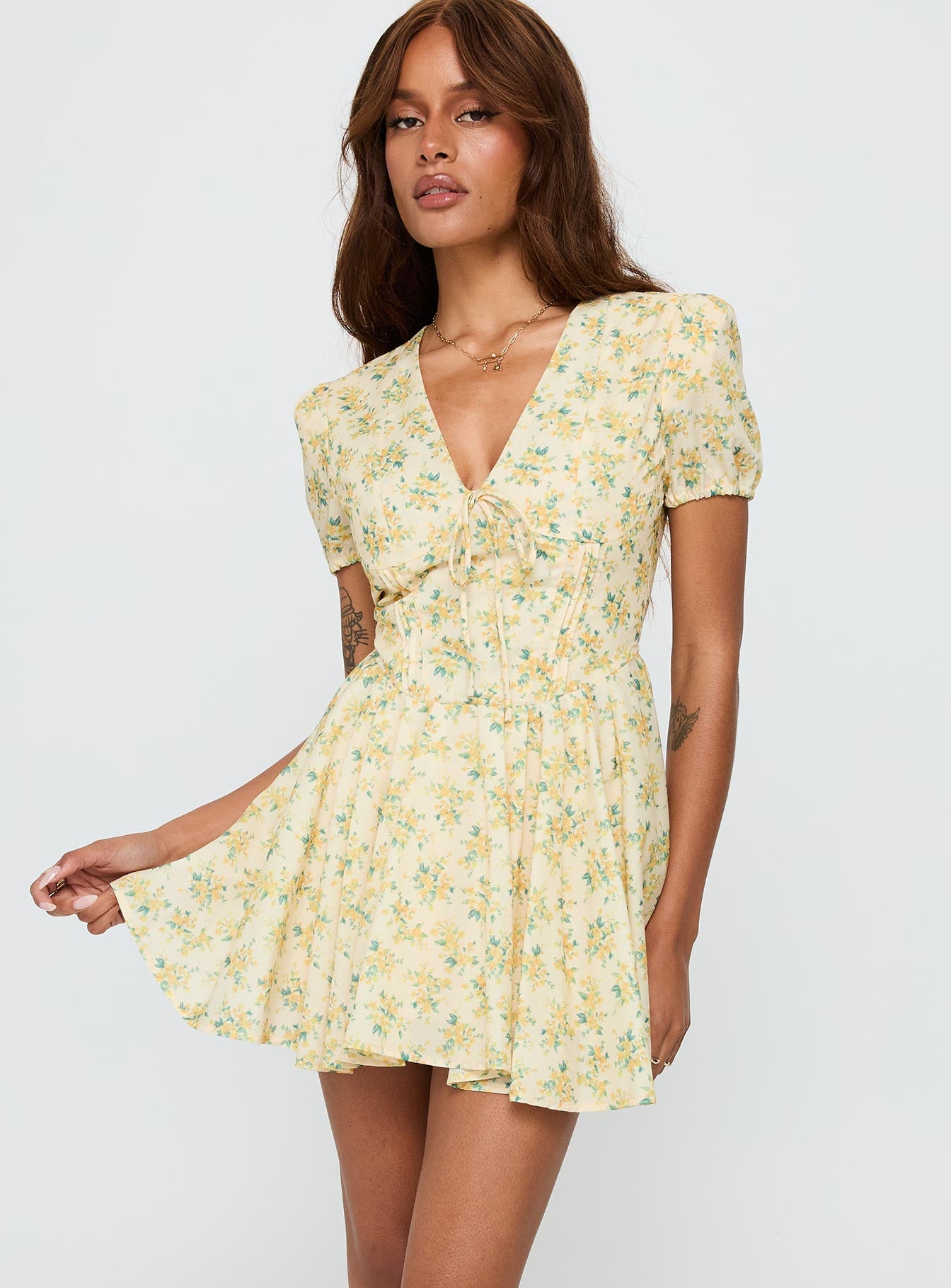 Ethelyn Mini Dress Yellow Floral、mySite、solidvoid
