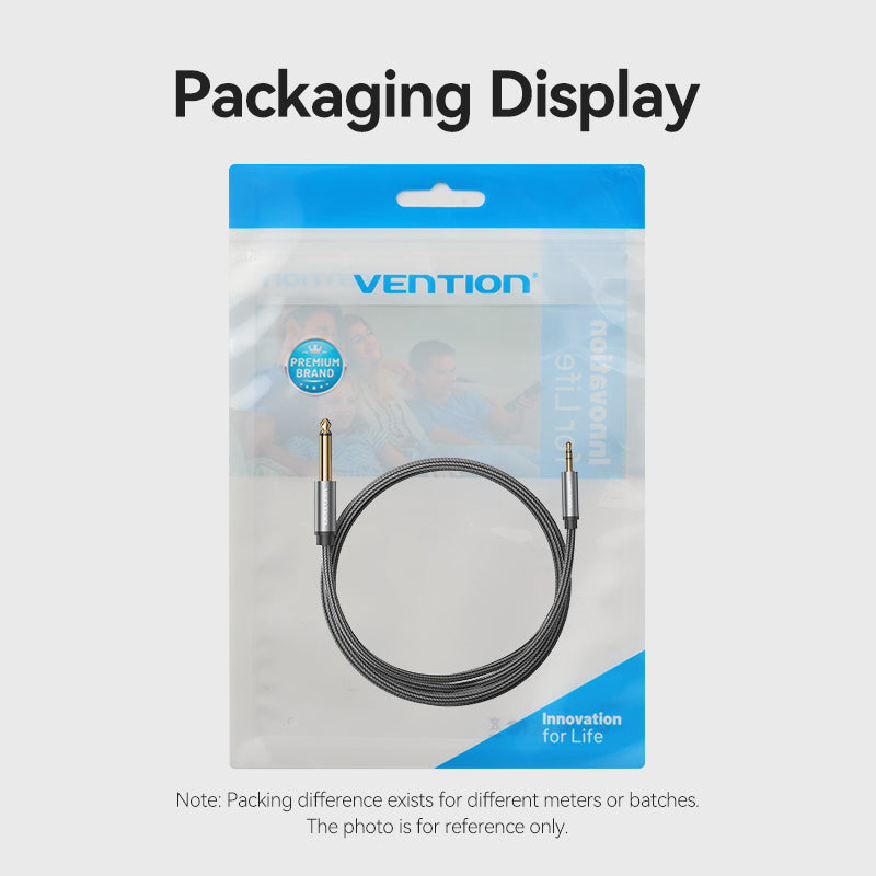 Vention Nylon Braided 3.5mm TRS Male to 6.35mm TS Male Audio Cable 1M Gray Aluminum Alloy Type、mySite、fannypackpong
