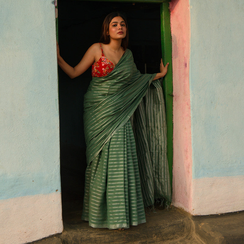 Handloom Cotton Green Saree、mySite、camillekostekn