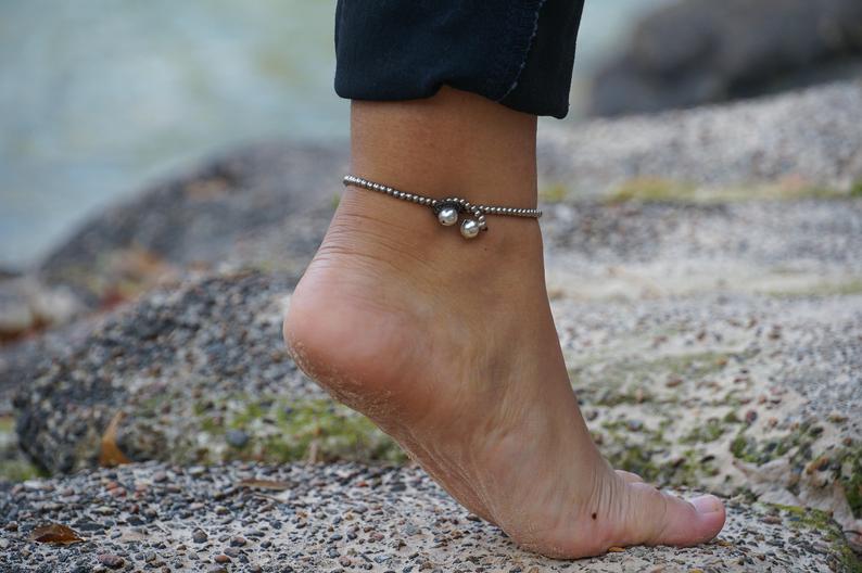 Turquoise Teardrop Bead Boho Silver Anklet、mySite、camillekostekn