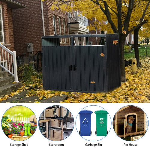 Garbage Bin Shed Stores 3 Trash Cans Metal Outdoor Bin Shed for Garbage Storage,Stainless Galvanized Steel, Bin Shed for Garden Yard Lawn,Grey、、eastwooduniform