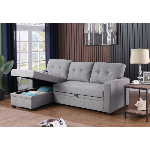 Upholstered Pull out Sectional Sofa with Chaise、、casual