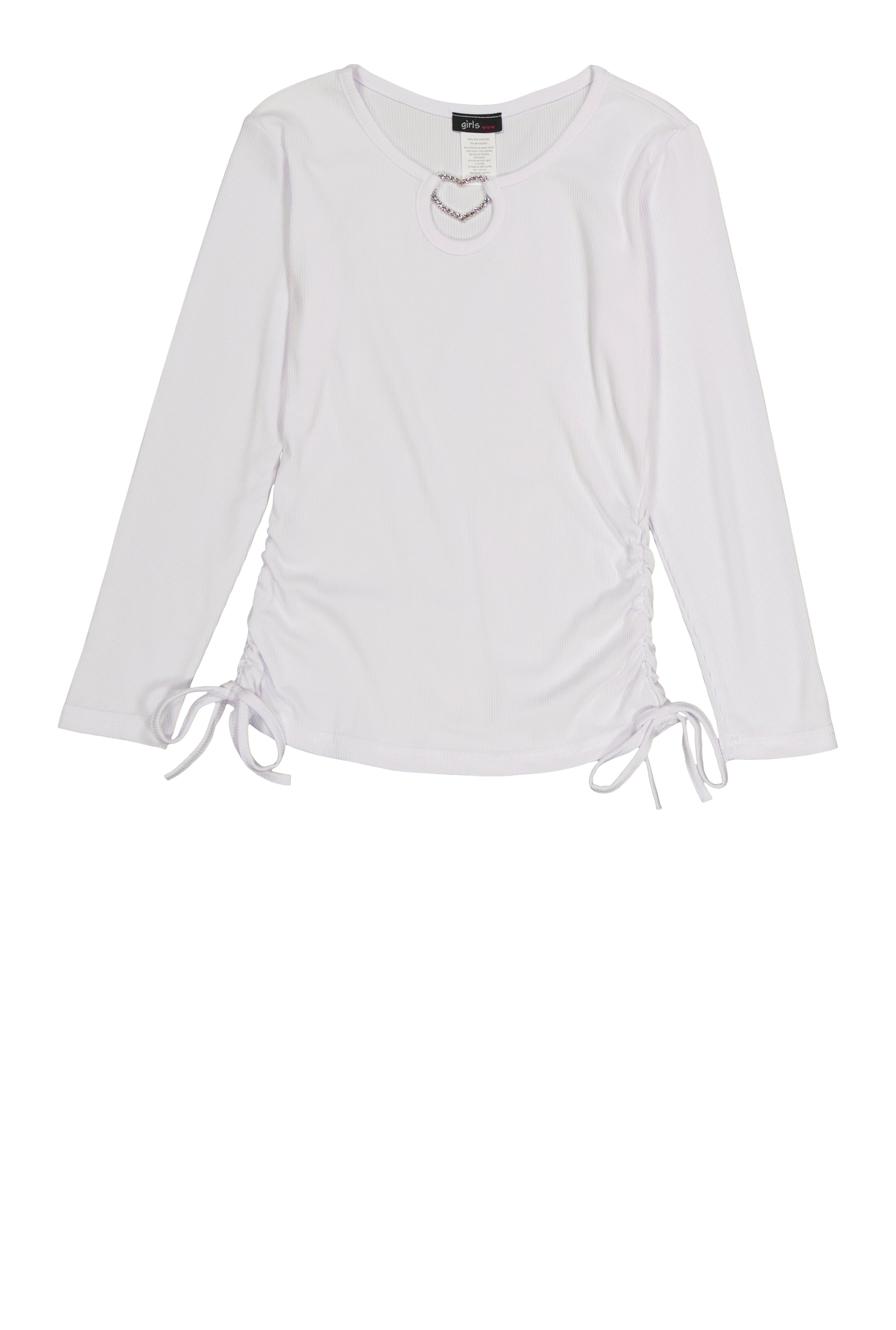 Girls Rhinestone Heart Detail Notch Neck Top、mySite、camillekostekn