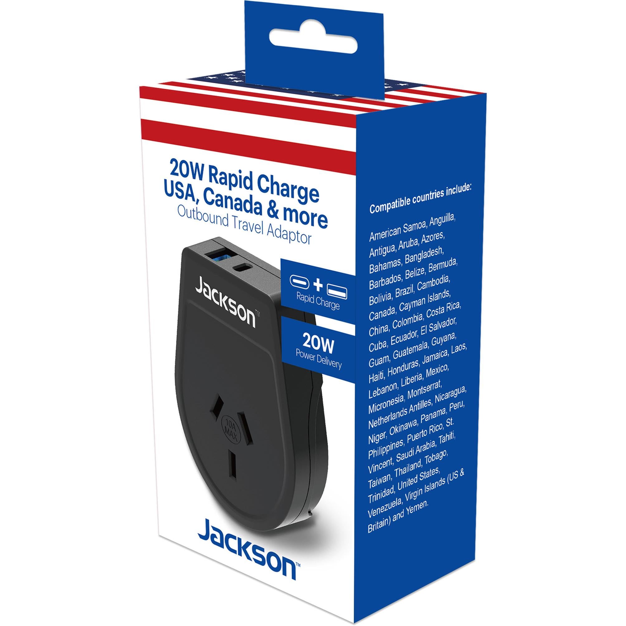 Jackson Outbound 20W Travel Adapter USA with USB-A/C、mySite、camillekostekn