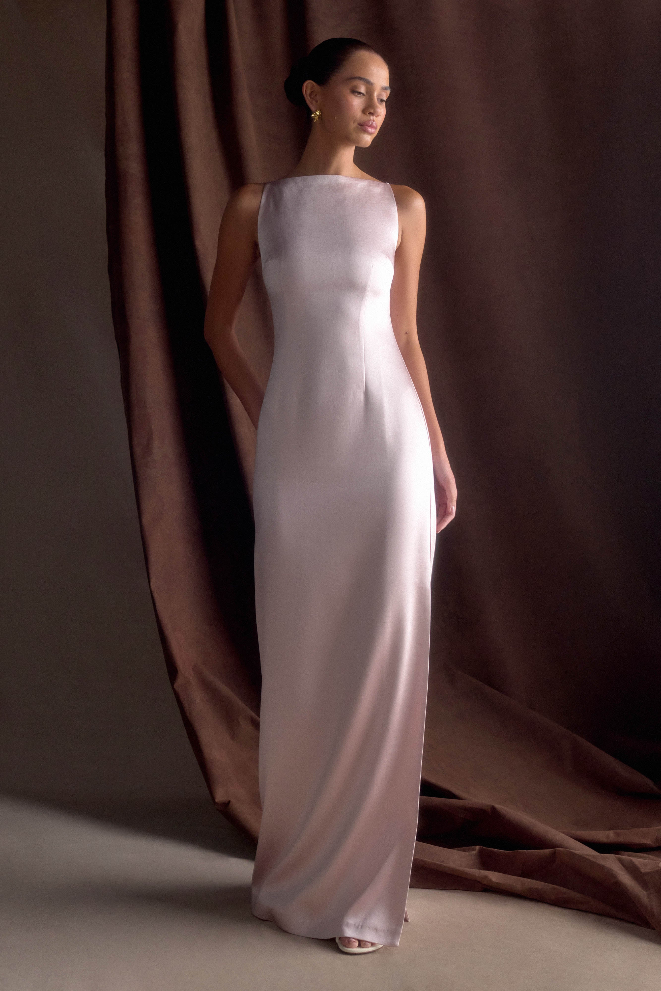 Violet Sleeveless Satin Maxi Dress - Soft Pink、mySite、solidvoid