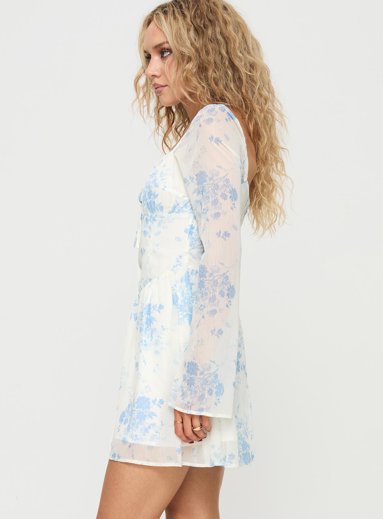 Robertstone Long Sleeve Mini Dress White / Blue Floral、mySite、solidvoid