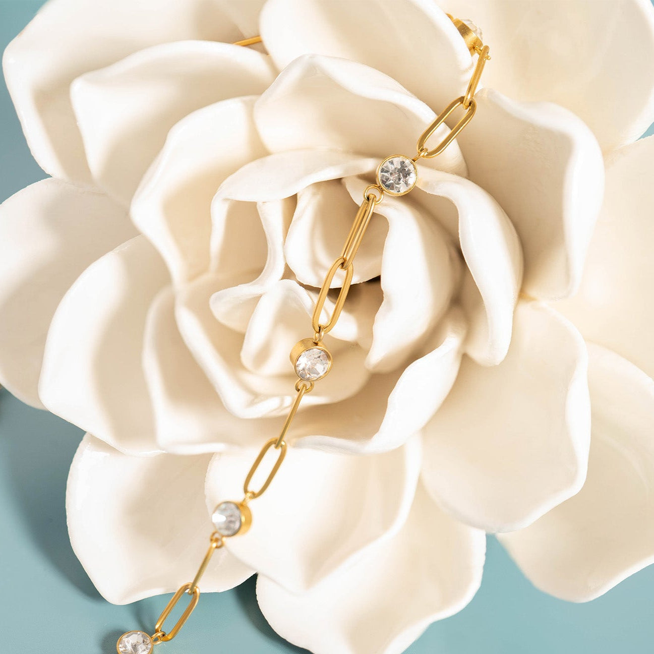 18K Gold PVD Stainless Steel Stone Paperclip Bracelet / BRJ1024、mySite、dreamappss