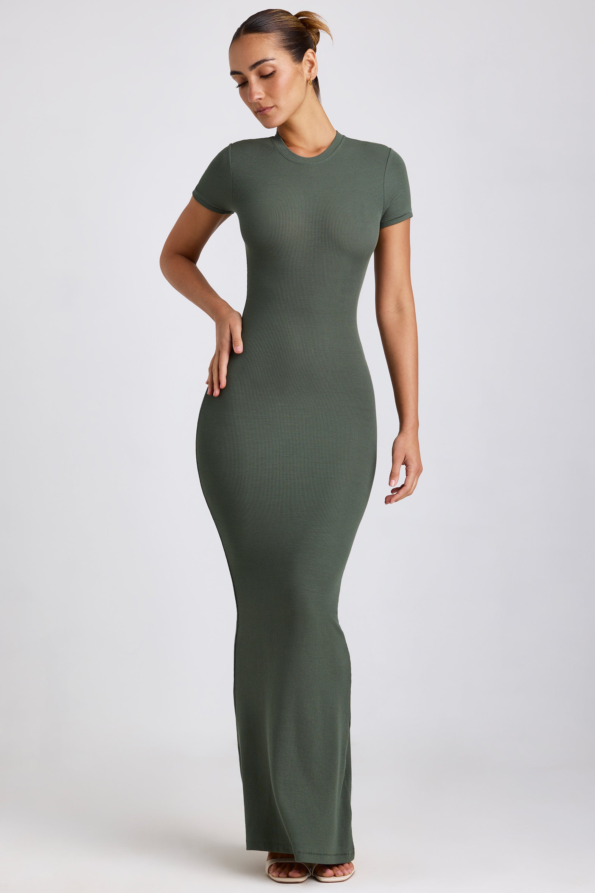 Ribbed Modal Maxi Dress in Khaki Green、mySite、solidvoid