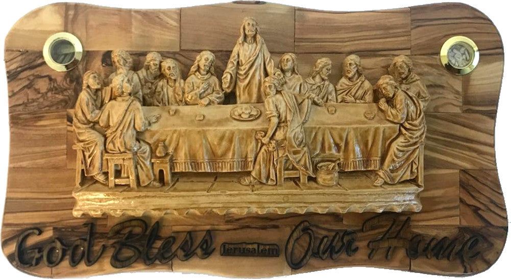 OLive wood Last Supper Plaque Hand Made in Bethlehem Holy Land with Alabaster / Ceramic clay、mySite、topwebapps