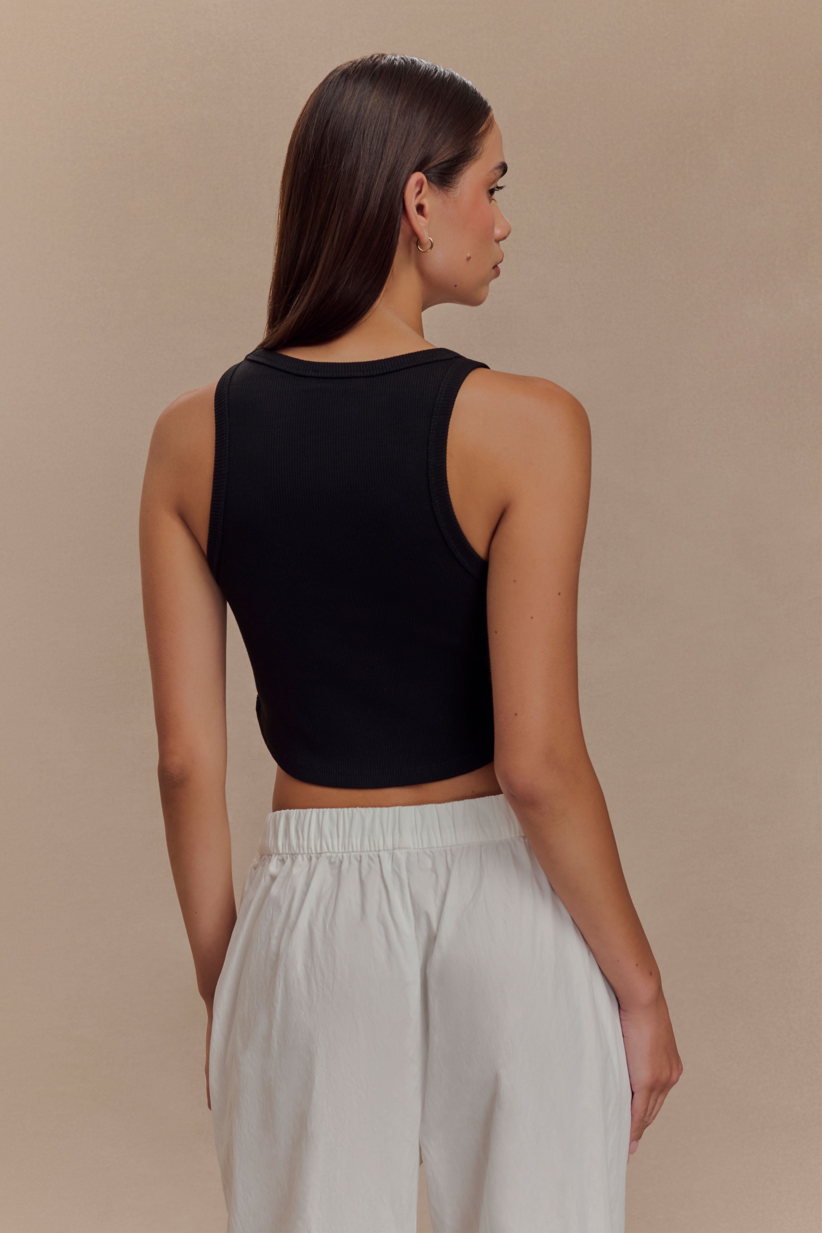 Morgana Ribbed Tank Top - Black、mySite、solidvoid