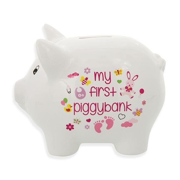 Ceramic Piggy Bank for Boys and Girls 5 Pink or Blue and White *、mySite、g9winljtr