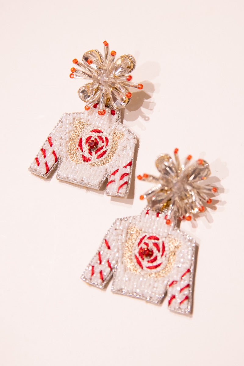 Derby Rose Horseshoe Beaded Jockey Silk Earrings、mySite、hinf8tx79