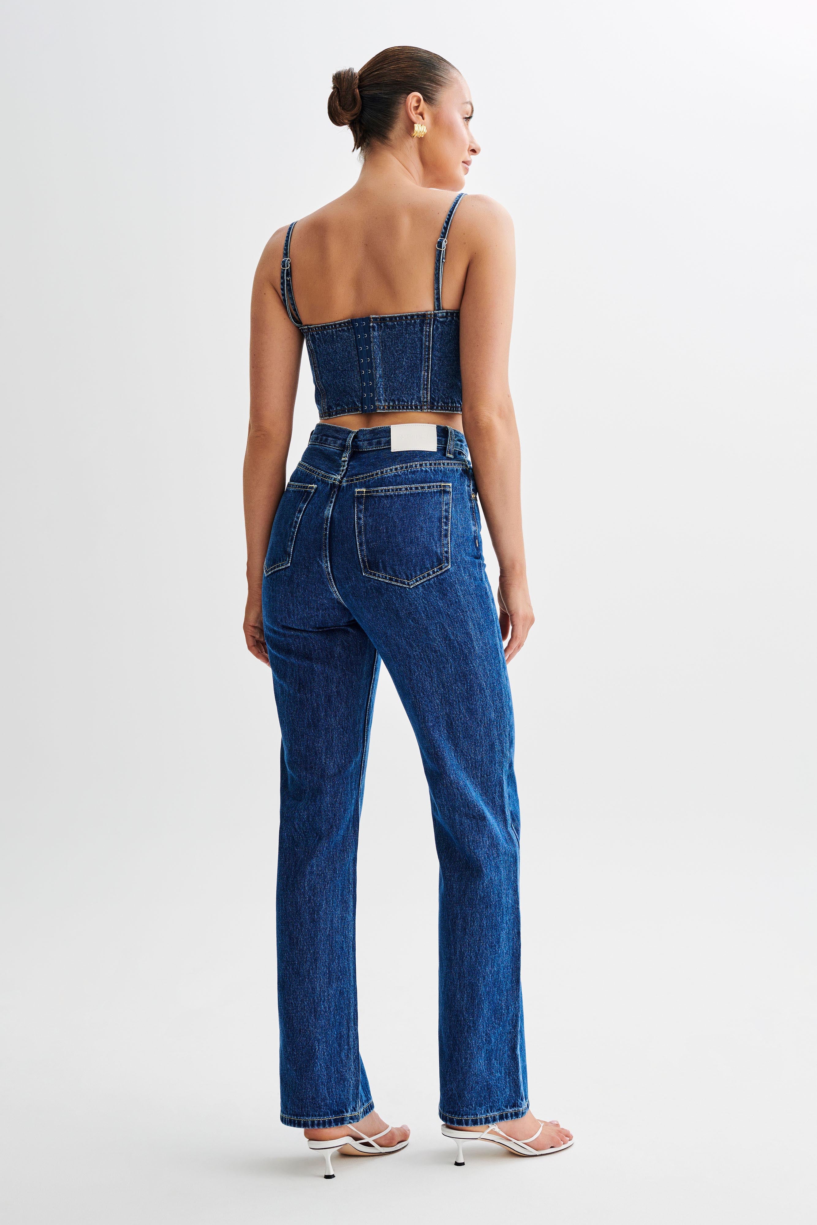 Lana Denim Cupped Corset Top - Dark Blue、mySite、solidvoid