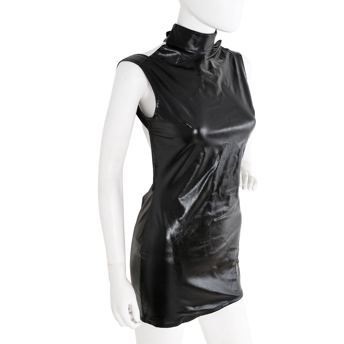 Halter Neck Open Back Wet Look Dress | Black | Fetish | Stretch | One size、mySite、bottomscart