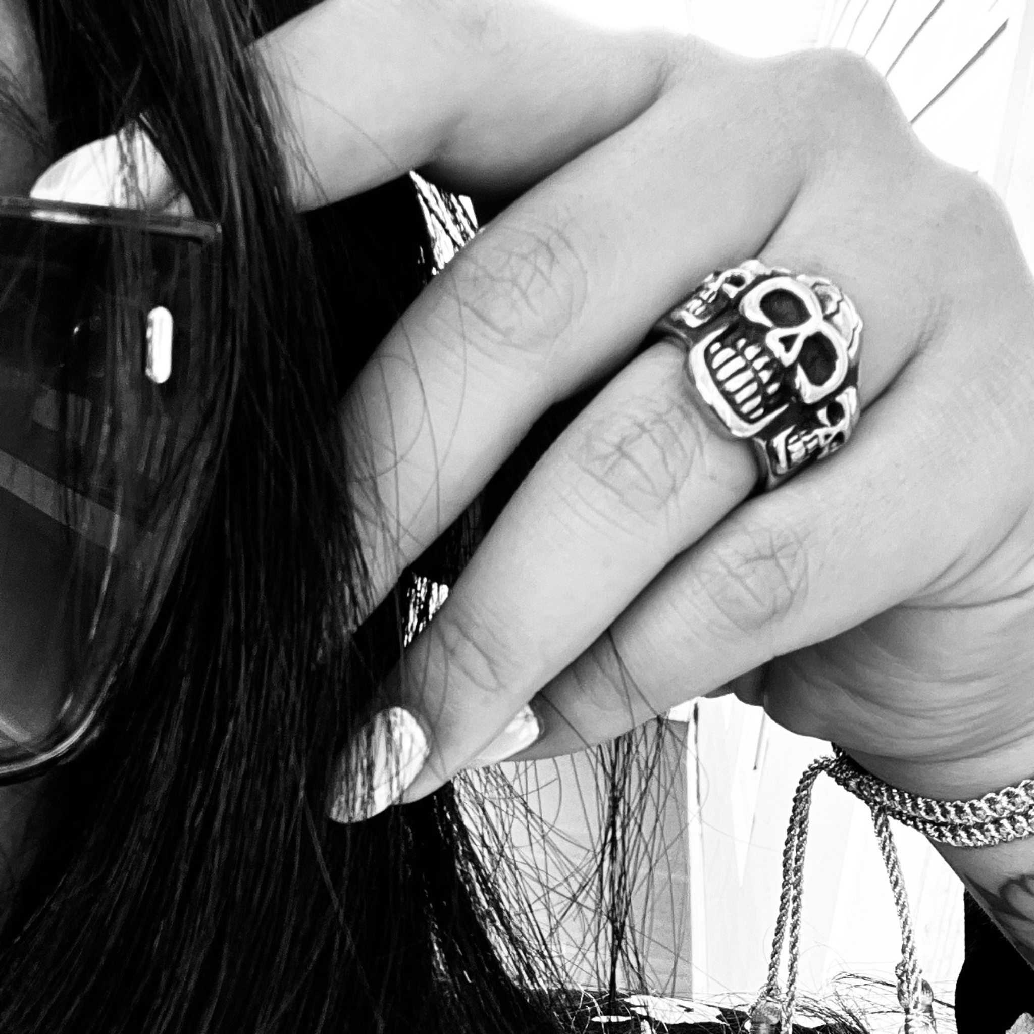 Stainless Steel Polished Cracked Triple Skulls Ring / SCR3038、mySite、dreamappss