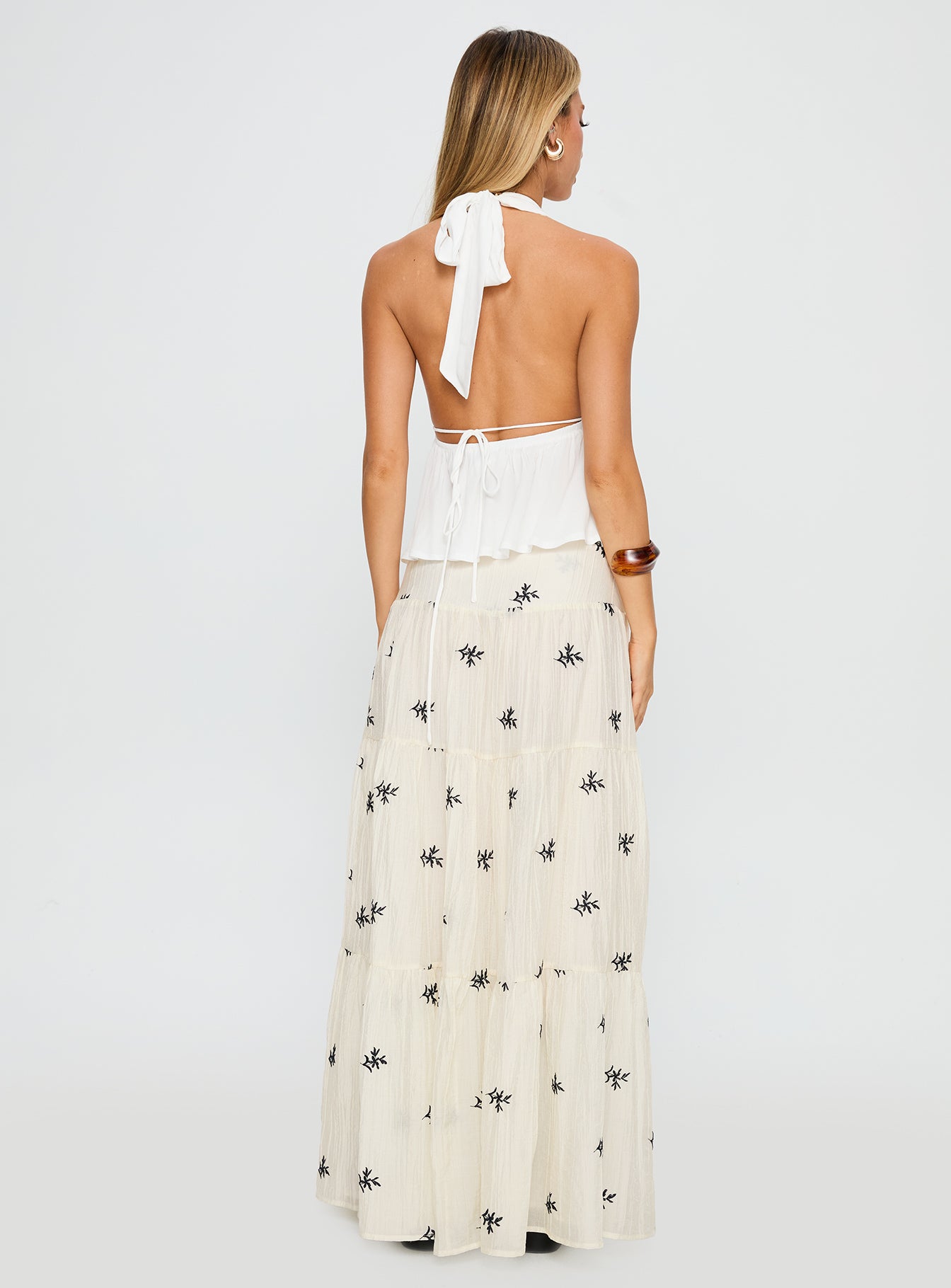 Cinnamon Embroidered Maxi Skirt Cream / Navy、mySite、solidvoid