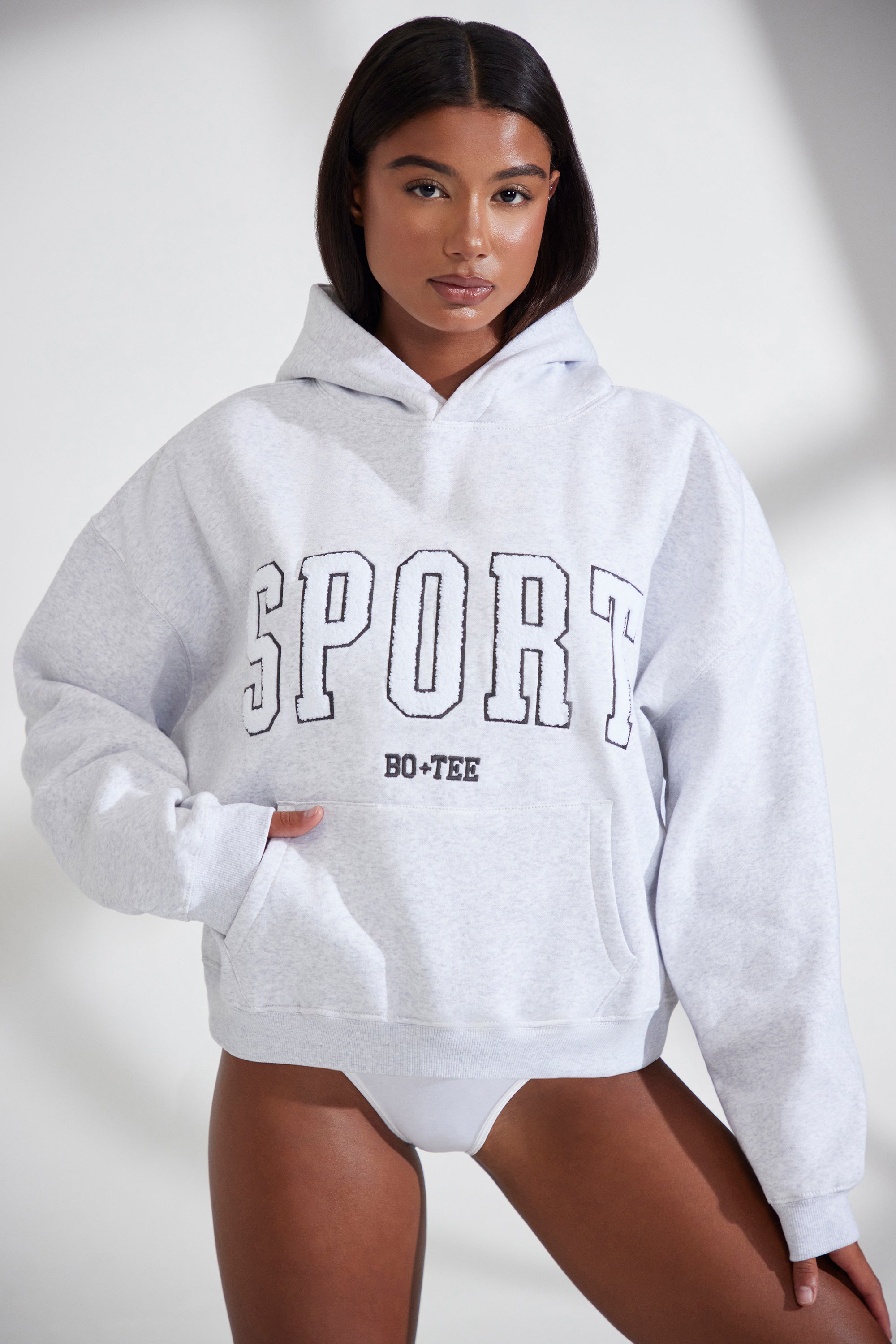 Oversized Hooded Sweatshirt in Heather Grey、mySite、solidvoid