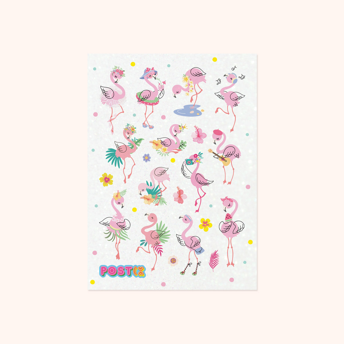  Flamingo Fun A6 Glitter Sticker Sheet、mySite、ghnorth