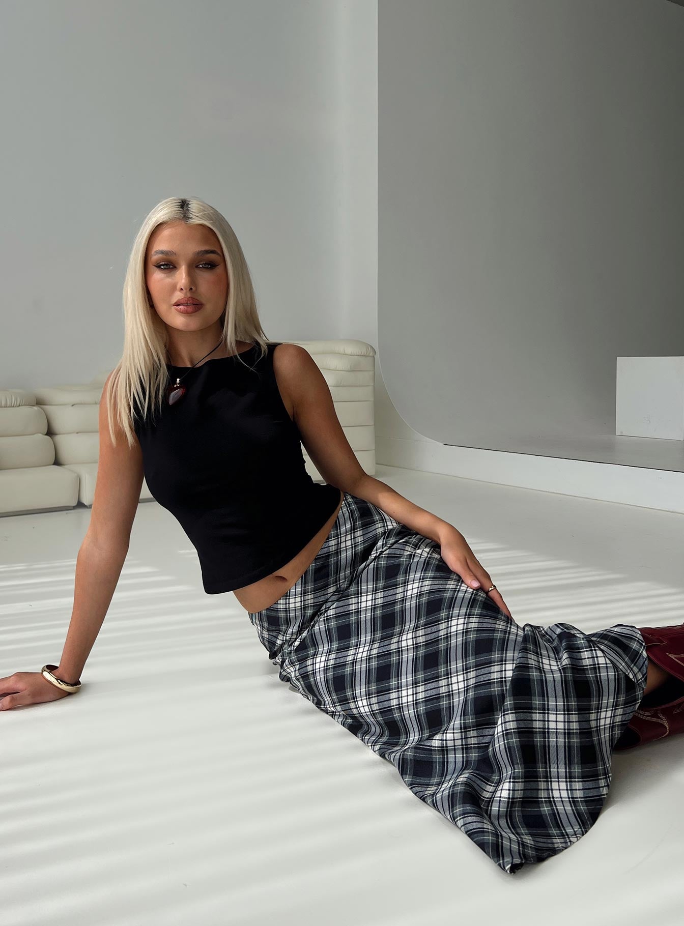 Everlie Low Waist Maxi Skirt Check Multi、mySite、solidvoid