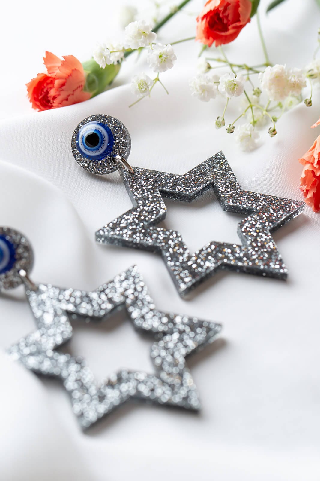 Ester Magen Statement Earrings - Silver Glitter、mySite、topwebapps