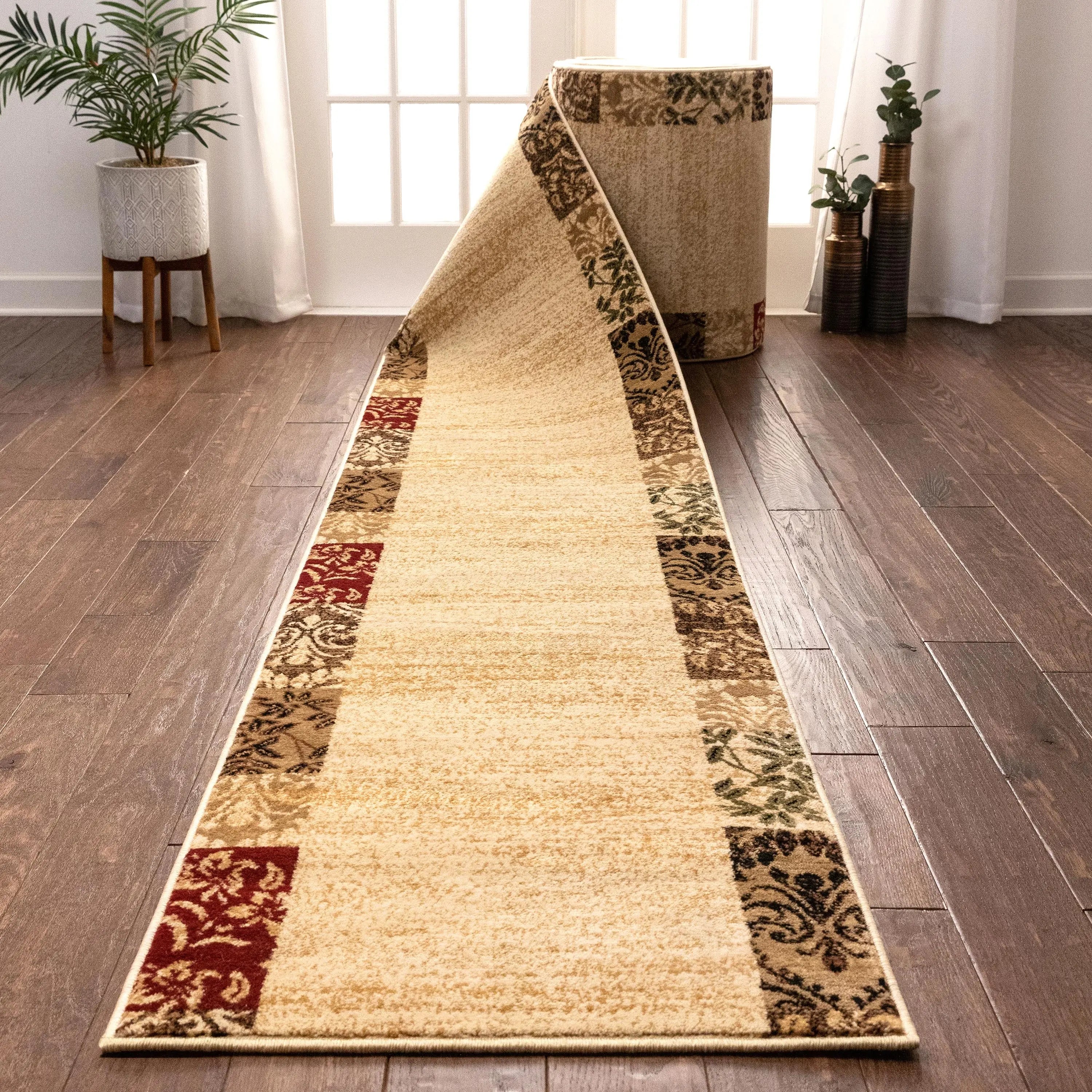 Vane Willow Damask Custom Size Runner Transitional Beige 27 Inch Wide x Choose Your Length Hallway Runner Rug、mySite、gigharbornorthrealestate