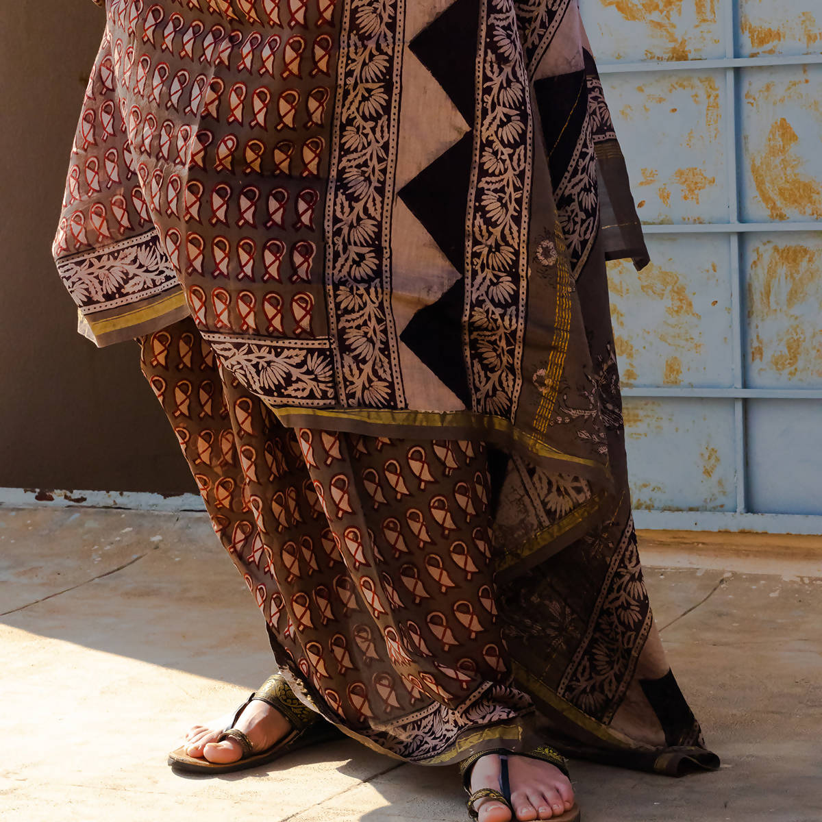 Block Print Saree | Chanderi with Bagru Print | Grey、mySite、camillekostekn