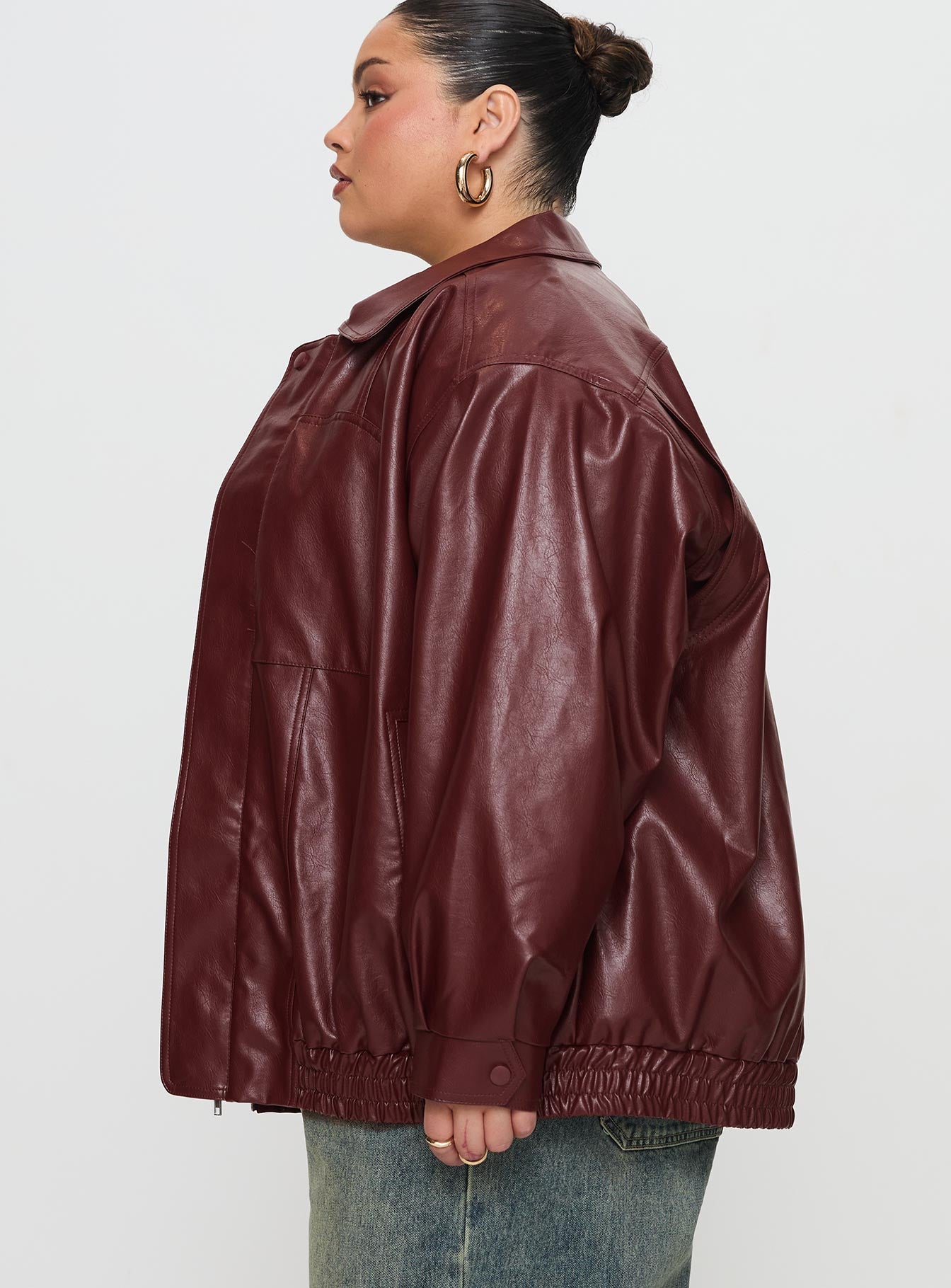 Devija Faux Leather Jacket Burgundy Curve、mySite、solidvoid