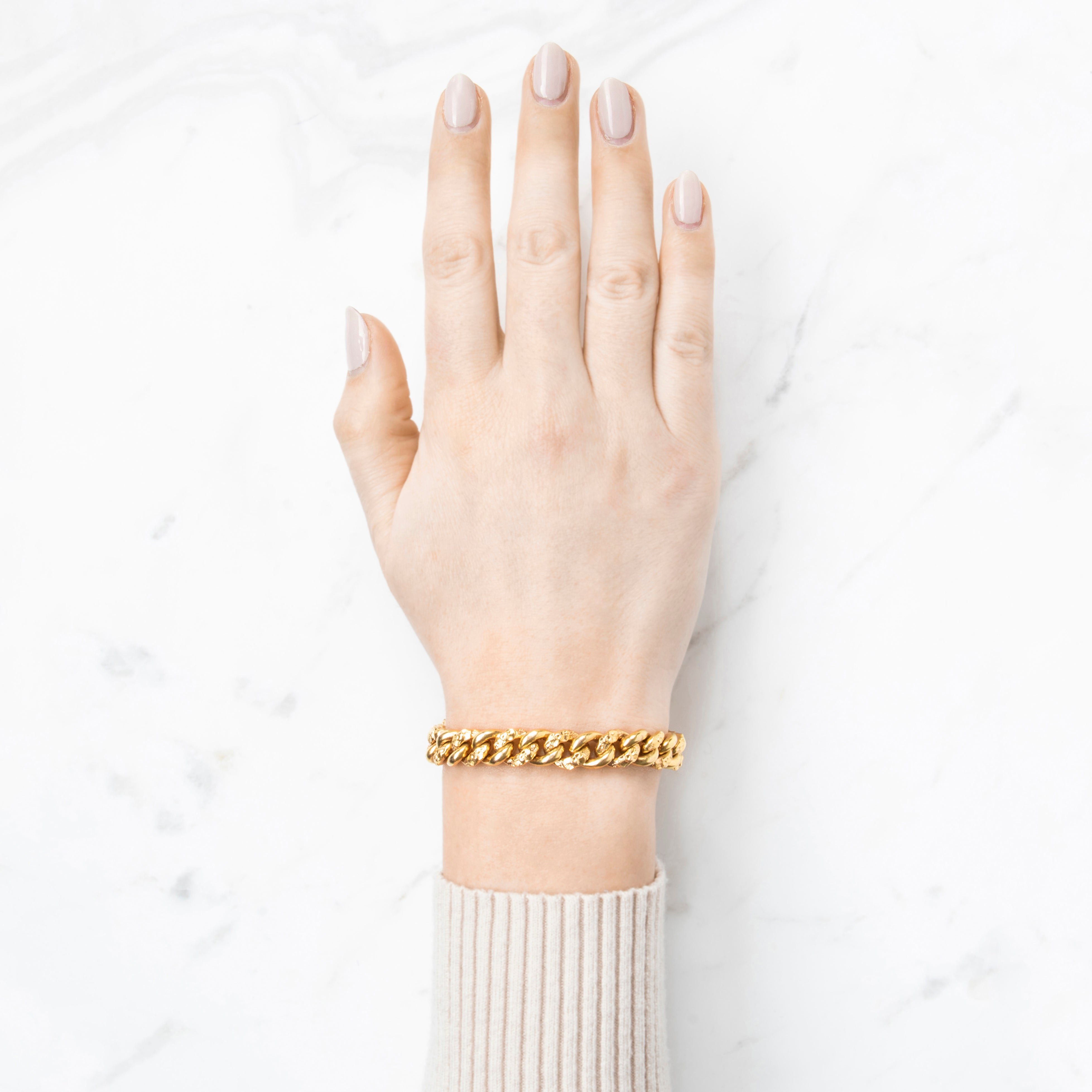 Antique 18k Yellow Gold Blossom Engraved Curb Link Chain Bracelet 7、mySite、hinf8tx79