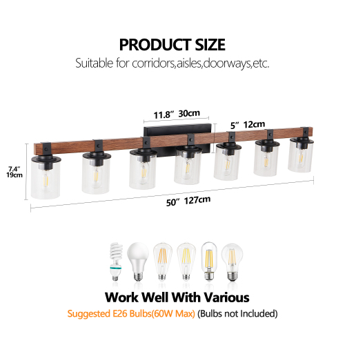 (Same as W1340119955/L1015) 19" Rustic 3-Light Vanity Light, Industrial Bathroom Wall Sconce with Glass Shades and Wood Accent, Modern Farmhouse Lighting Fixture (No Bulbs)、、eastwooduniform