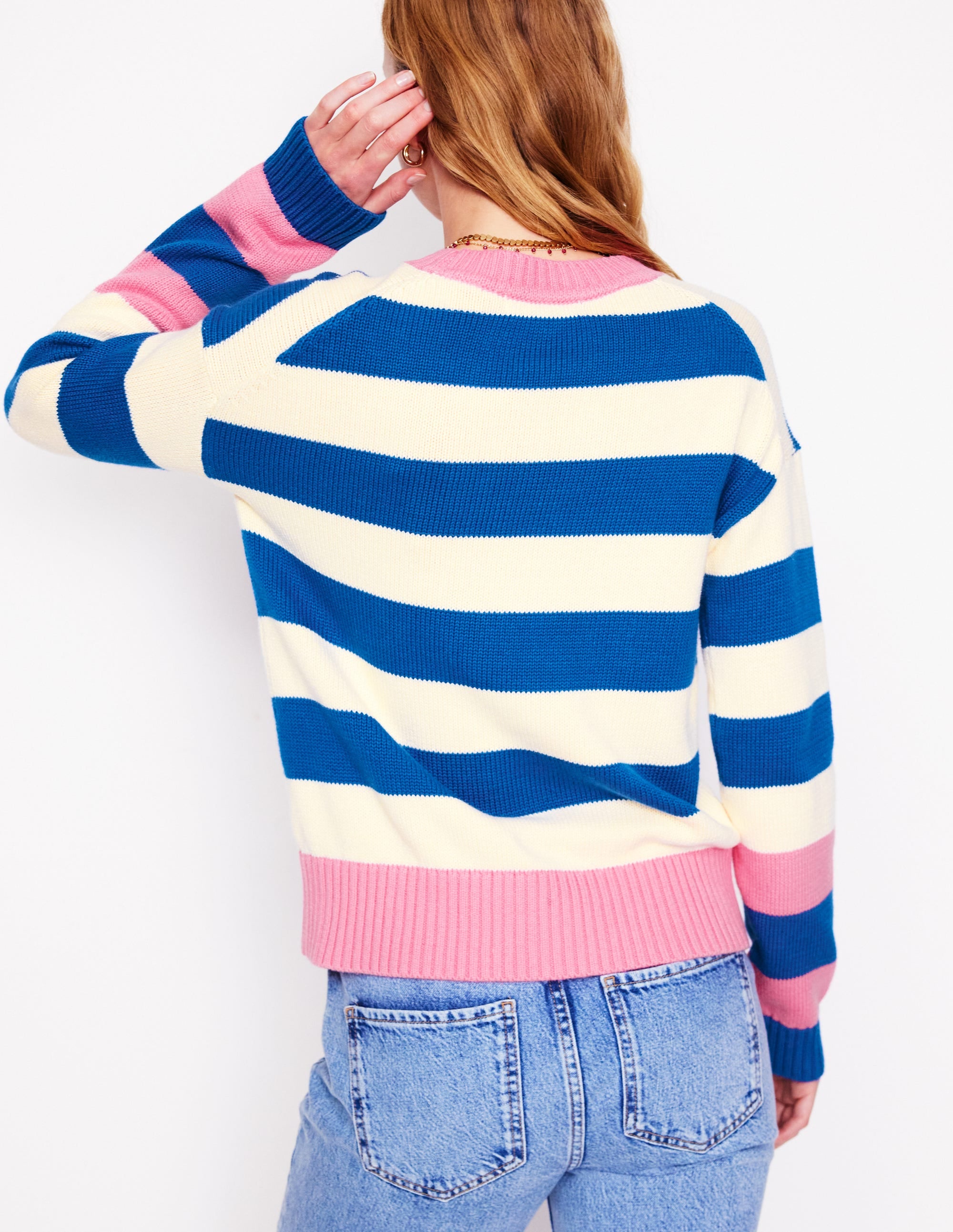  Lucinda Cotton Striped Sweater-Bright Blue, Pink Rose Cuff、mySite、ashleygrahame