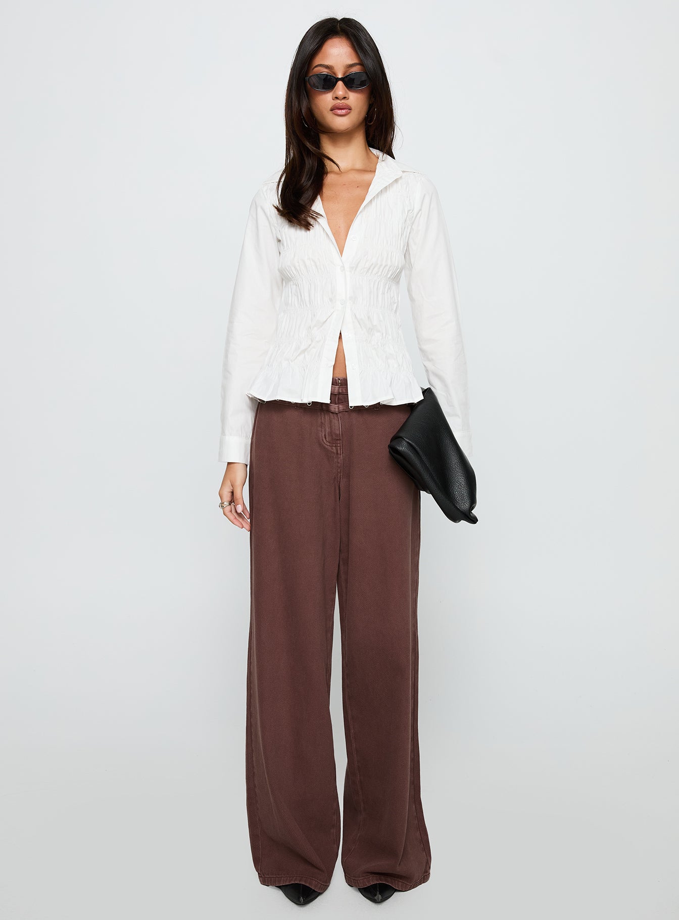 Cultivate Shirred Long Sleeve Top White、mySite、solidvoid