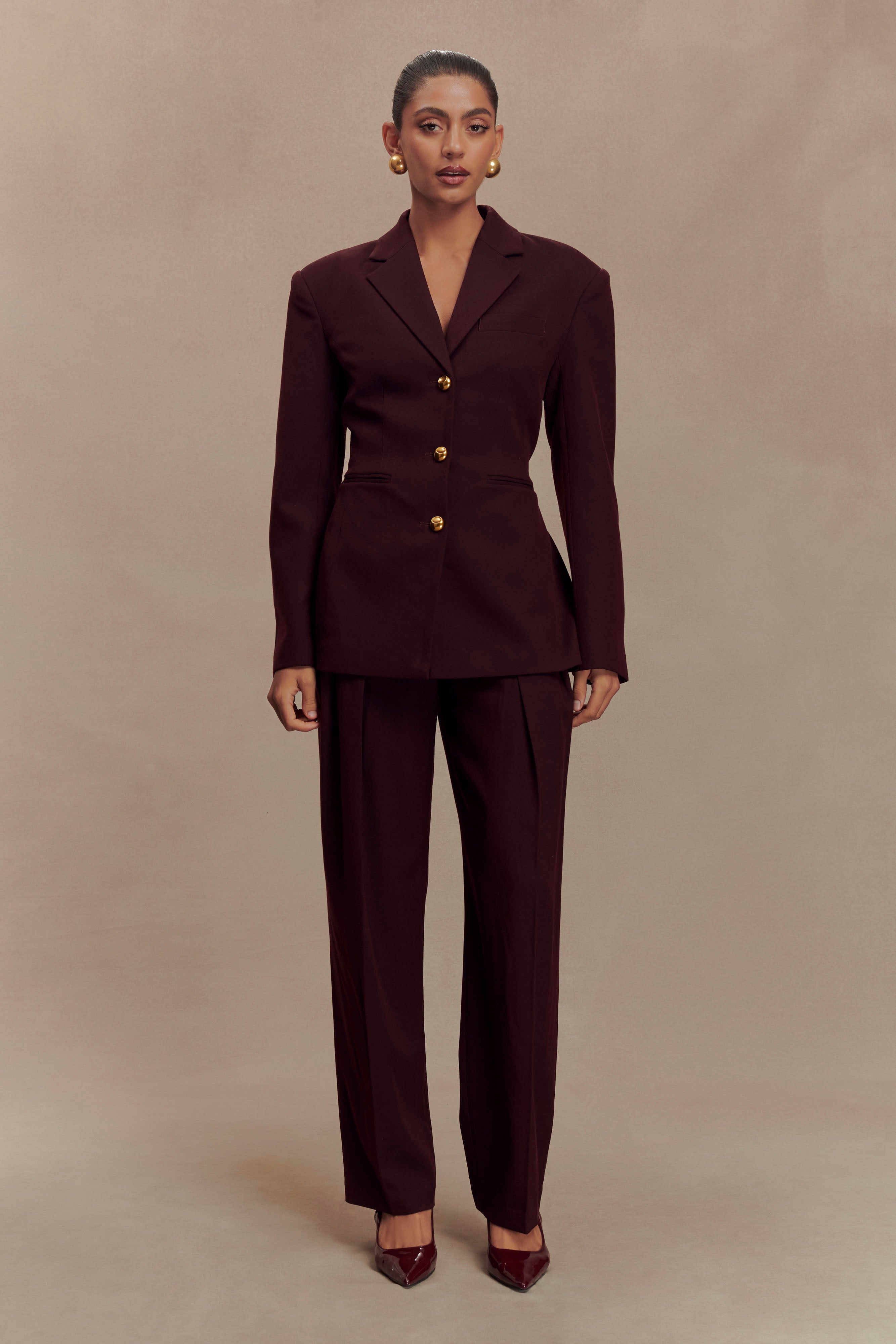 Penelope Pleated High Waisted Pants - Mahogany、mySite、solidvoid