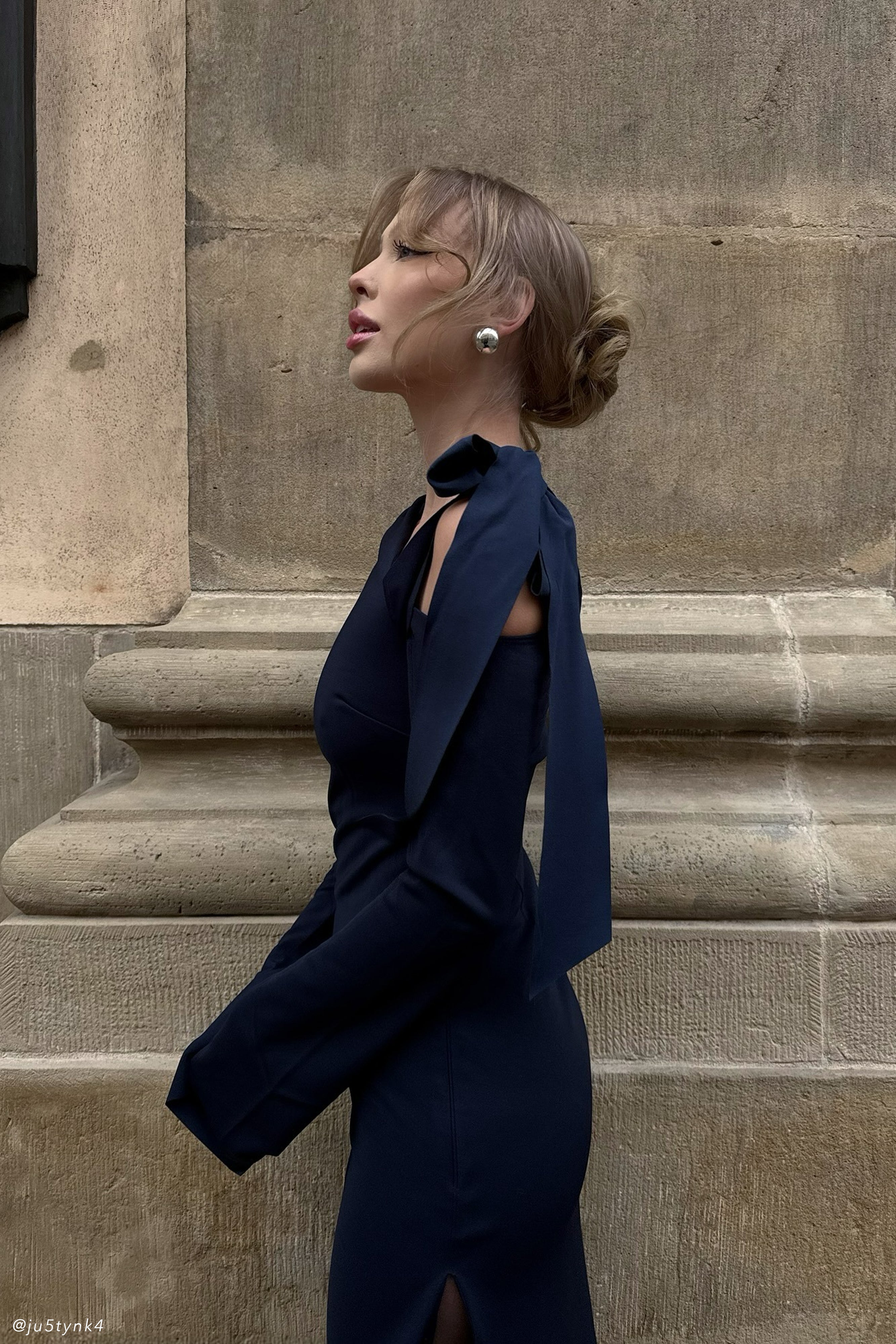 Nicola One Shoulder Crepe Maxi Dress - Dark Navy、mySite、solidvoid