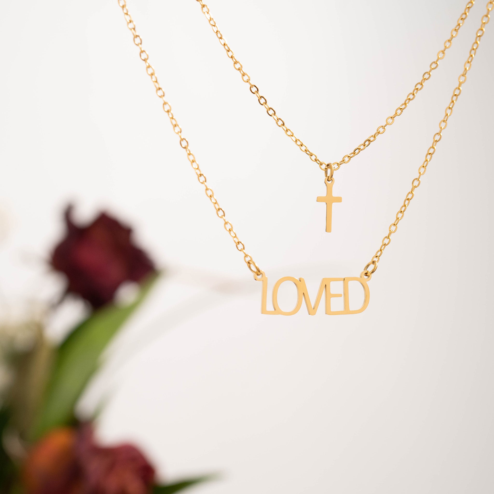 18K Gold PVD Stainless Steel Loved Layered Cross Charm Necklace / SBB0324、mySite、dreamappss