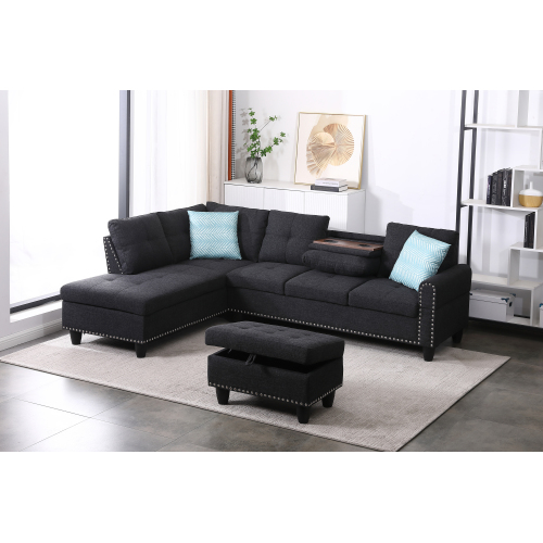 Alger 98" Wide Left Hand Facing Sofa & Chaise with Ottoman、、casual