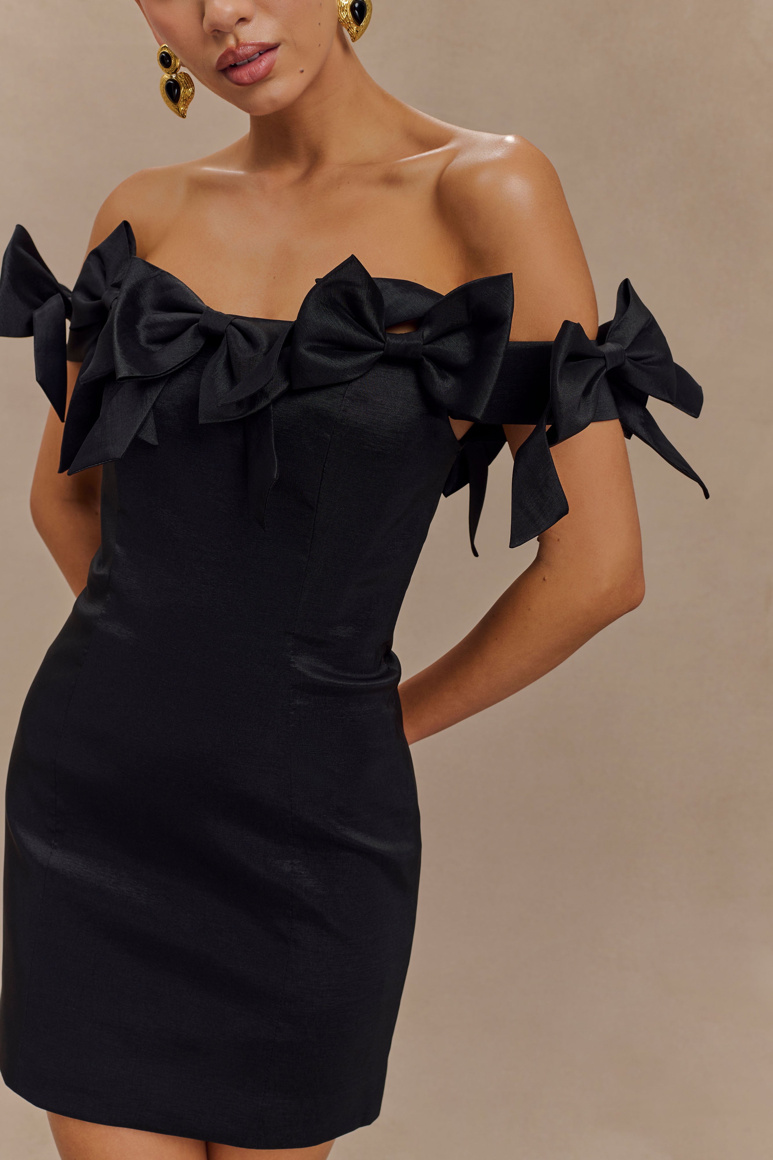 Rose Strapless Bow Mini Dress - Black、mySite、solidvoid